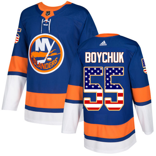 Adidas Islanders #55 Johnny Boychuk Royal Blue Home Authentic USA Flag Stitched NHL Jersey - Click Image to Close